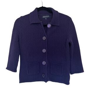 Jones New York Signature Petite Purple Chunky Knit Button Up Sweater Size PS
